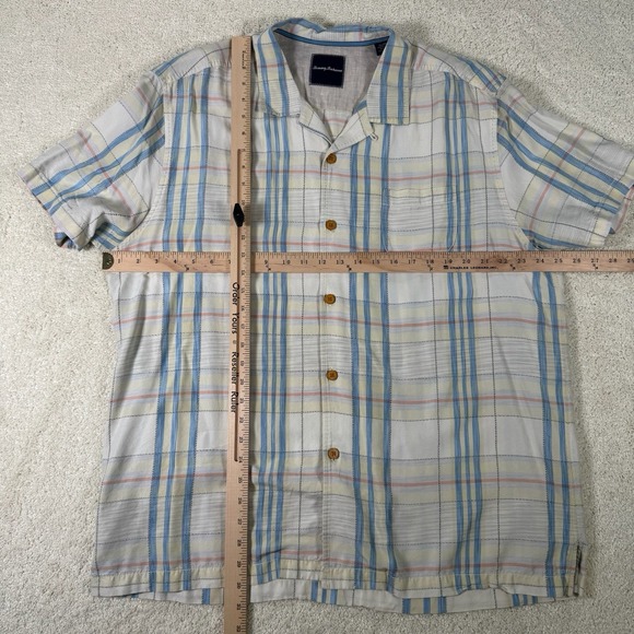 Tommy Bahama Shirt Mens XL Plaid Silk Tencel Blend Stretch Short Sleeve Beach - Picture 5 of 8